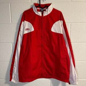 Vintage 2007 Umbro Red and White Full Zip Soccer Track Jacket Mens Medium